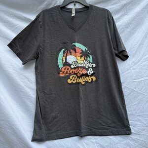 Beaches Booze and Besties Funny Beach Graphic V-Neck T-Shirt Gray Size XL